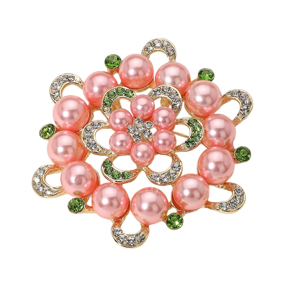 Round Crystal Pearl Flower Pin Brooch - Picture 3 of 4
